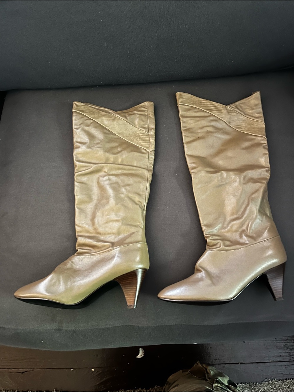 Tall Pointed-Toe Mid-Heel Boots in Tan